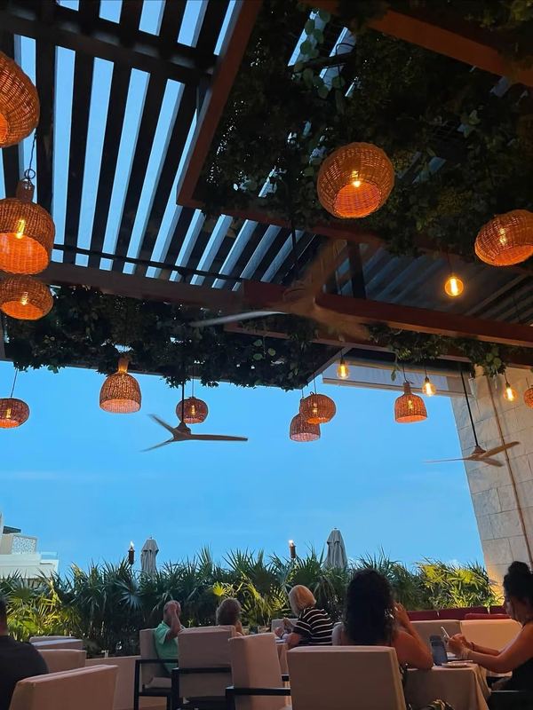 Resort restaurant terrace at dusk